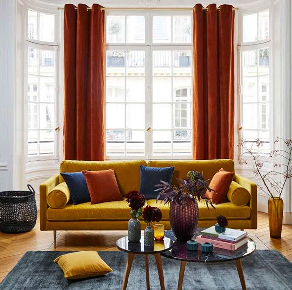 tissu canapé couleur jaune orange