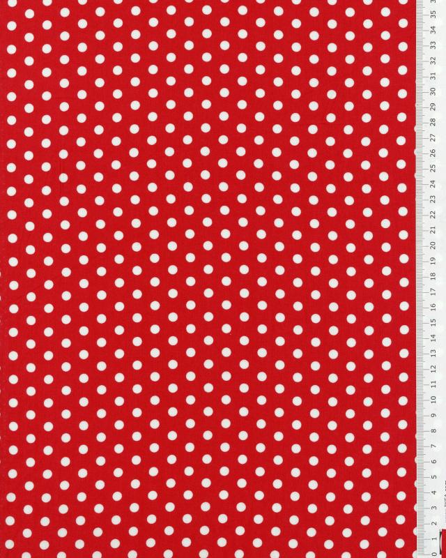 Popeline de coton pois medium blanc sur fond Rouge - Tissushop