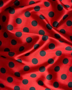 Satin rouge à pois Noir - Tissushop