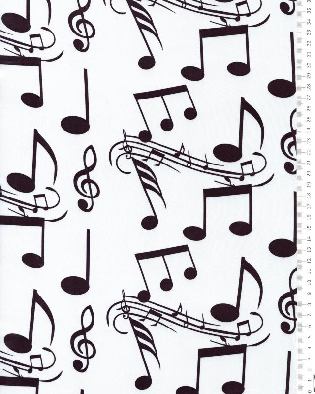 Satin Musical Notes White - Tissushop