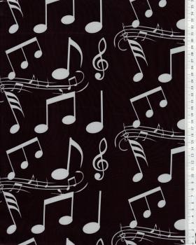 Satin Notes de musique Noir - Tissushop