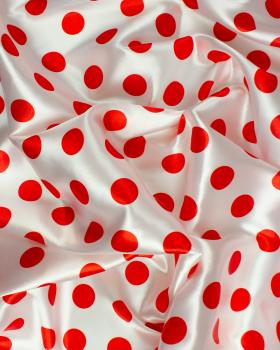 Satin à pois rouge sur fond Blanc - Tissushop