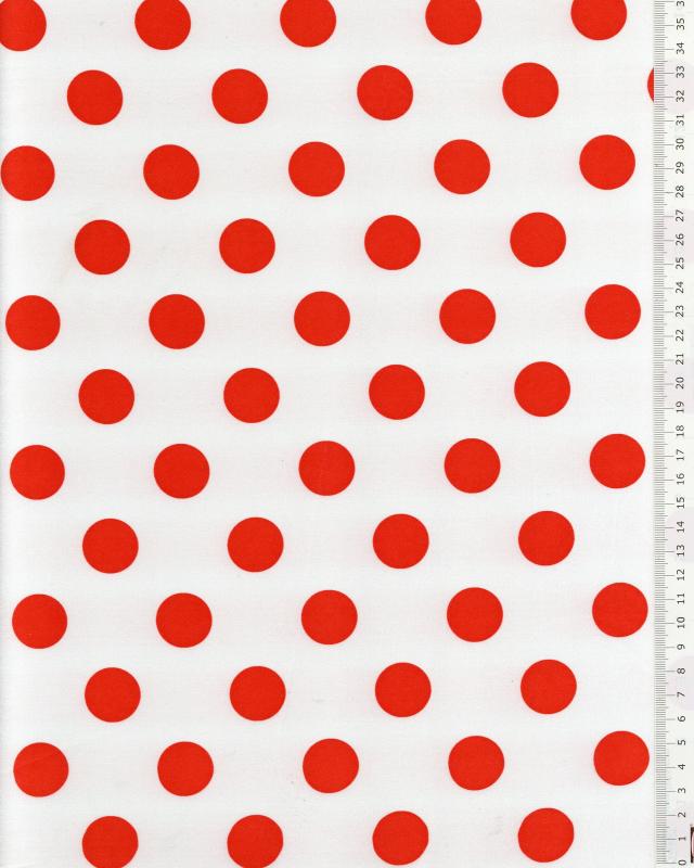 Red polka dot satin on background White - Tissushop