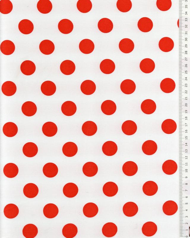 Satin à pois rouge sur fond Blanc - Tissushop