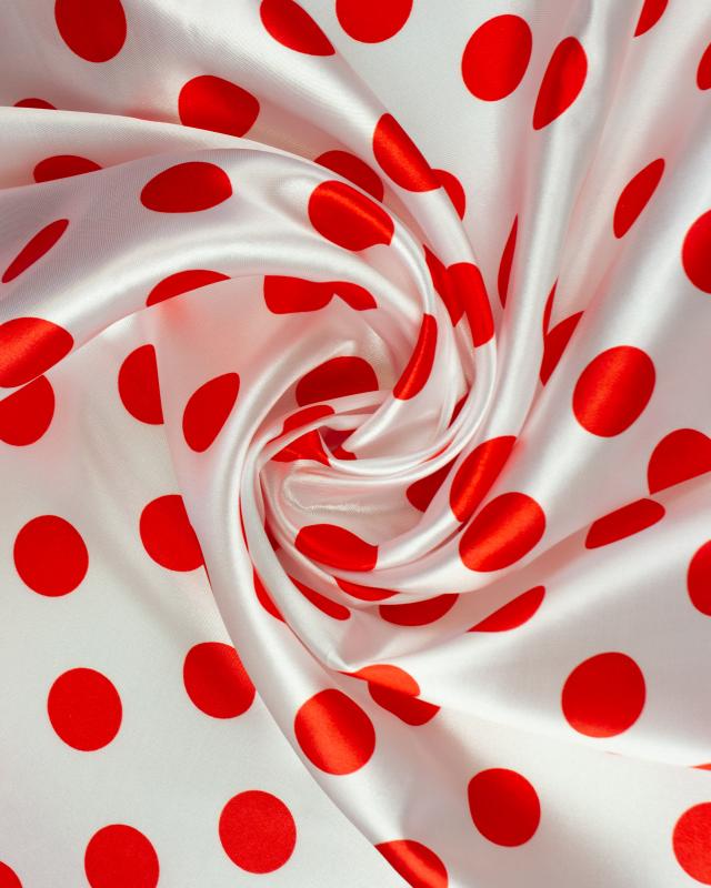 Red polka dot satin on background White - Tissushop