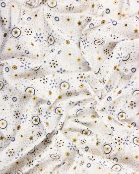 Cotton poplin with star print and Christmas snowflake Ivory - Tissushop