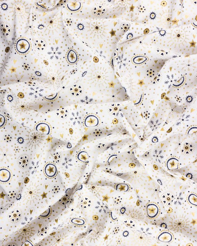 Cotton poplin with star print and Christmas snowflake Ivory - Tissushop
