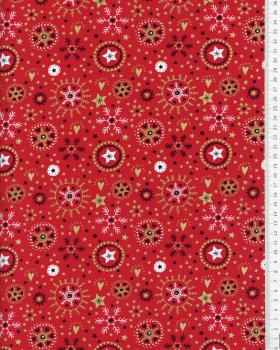 Cotton poplin with star print and Christmas snowflake Red - Tissushop