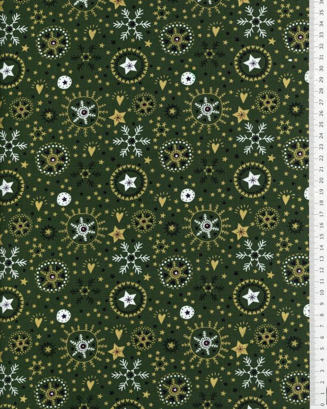 Popeline de coton - étoile et flocon de Noël Vert - Tissushop