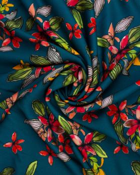 Viscose fleurs des îles Bleu Canard - Tissushop