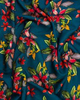 Island flowers viscose Dark Cyan - Tissushop