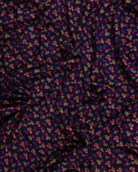 Jersey small flowers on background Navy Blue - Tissushop