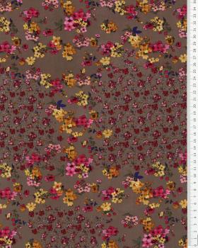 Satin imprimé petites fleurs Taupe - Tissushop
