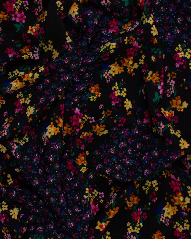 Satin imprimé petites fleurs Noir - Tissushop