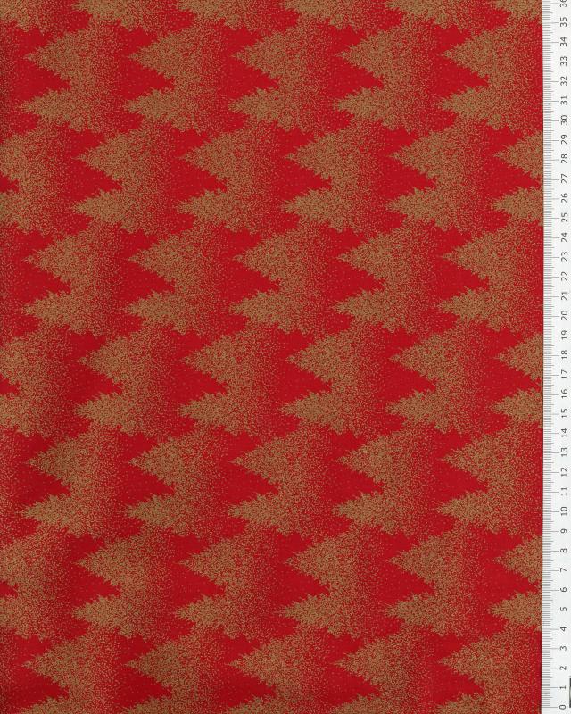 Printed cotton Christmas tree - background Red - Tissushop
