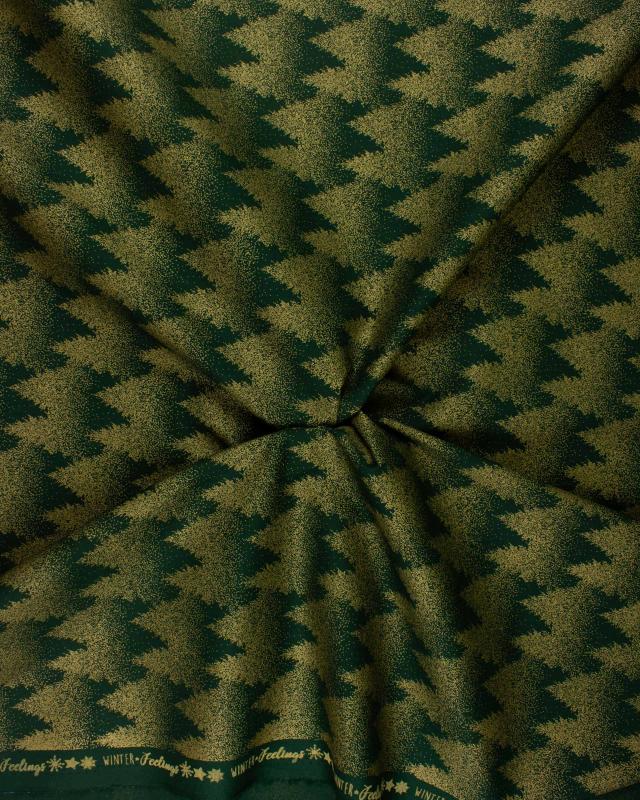 Printed cotton Christmas tree - background Dark Green - Tissushop