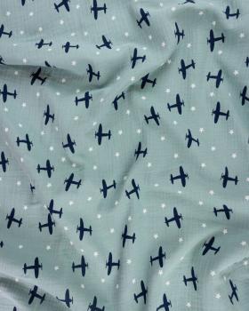 Muslin printed plane Eucalyptus Green - Tissushop