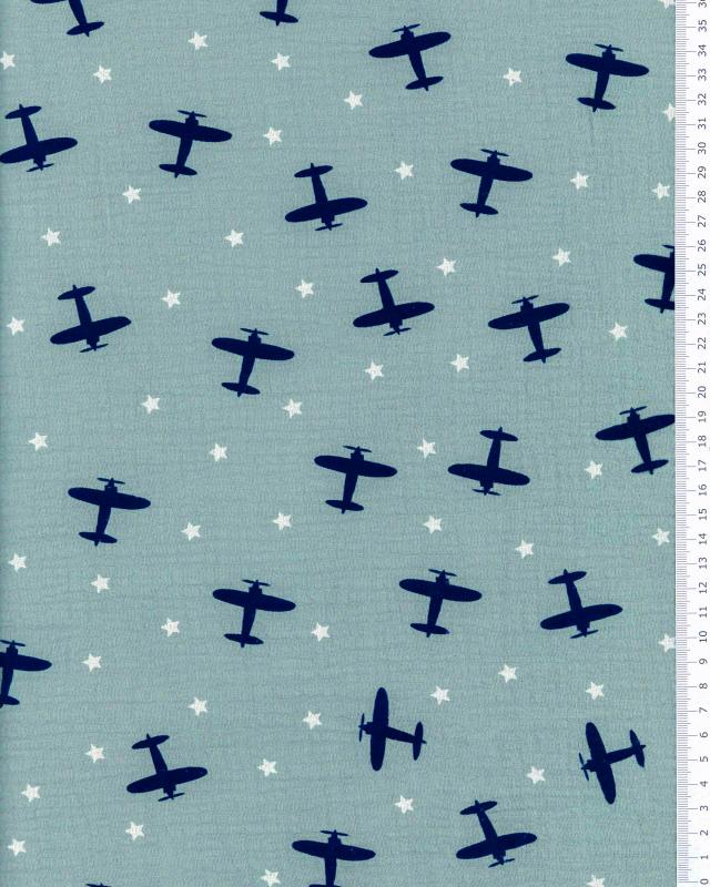 Muslin printed plane Eucalyptus Green - Tissushop