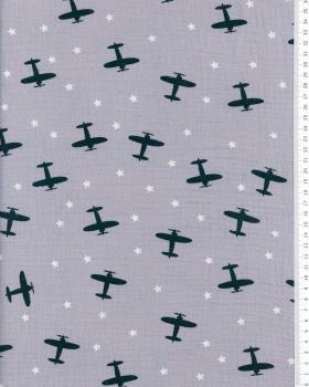 Double gaze imprimé avion Gris - Tissushop