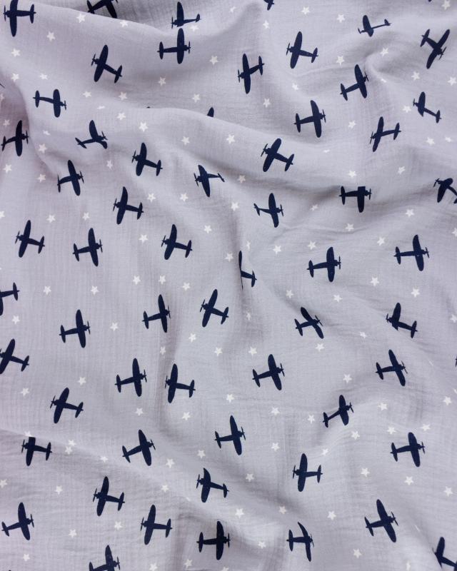 Muslin printed plane Grey - Tissushop