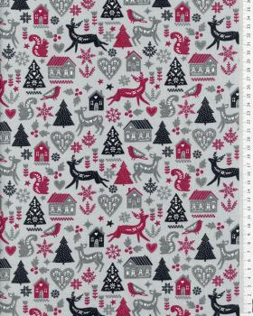 Cotton poplin Christmas in the mountains Bordeaux - Tissushop