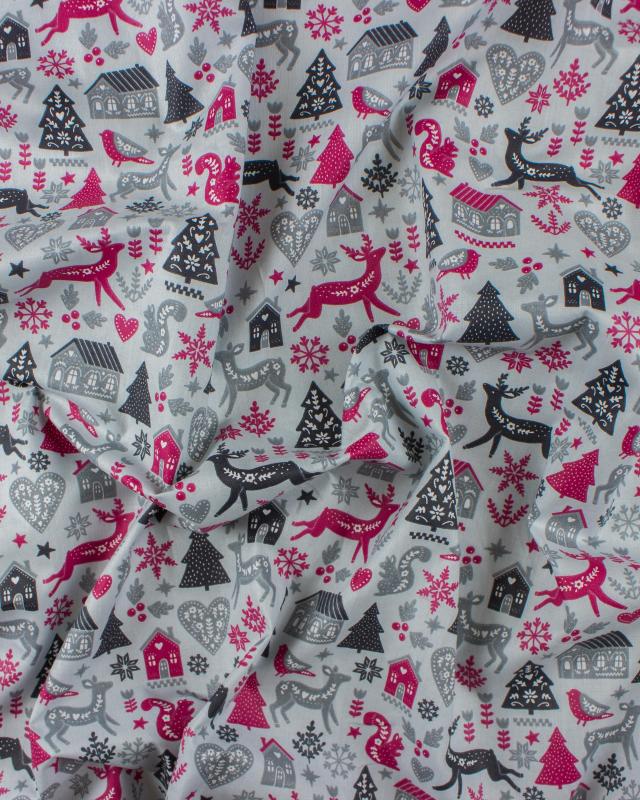 Cotton poplin Christmas in the mountains Bordeaux - Tissushop