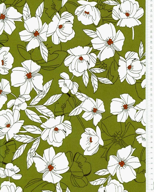 Peony printed crepe Olive Green - Tissushop