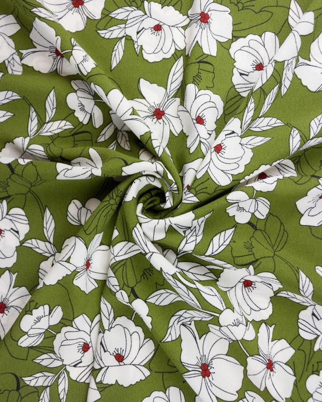 Peony printed crepe Olive Green - Tissushop