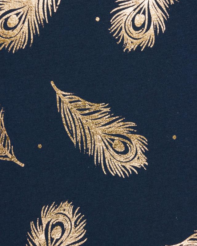 Peacock feather gold jersey Navy Blue - Tissushop