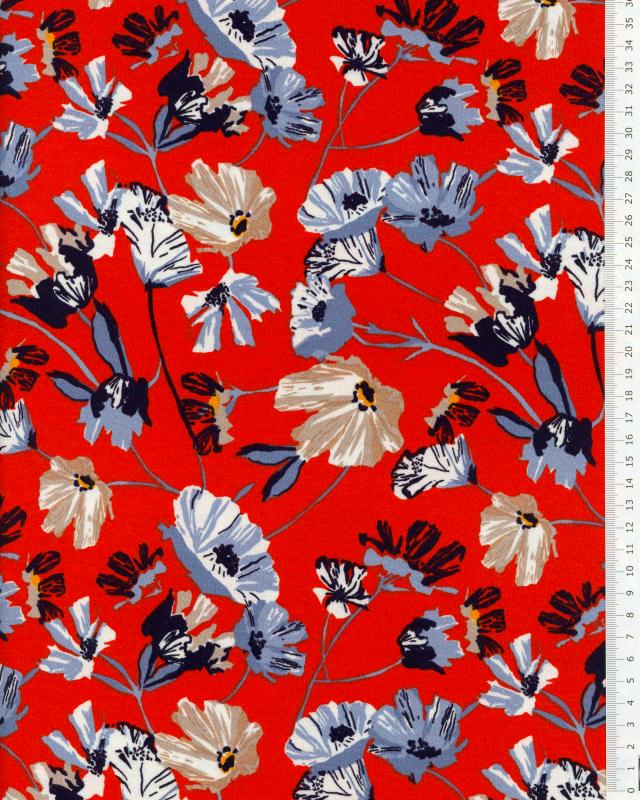 Jersey fleurs de coquelicot Vermillon - Tissushop