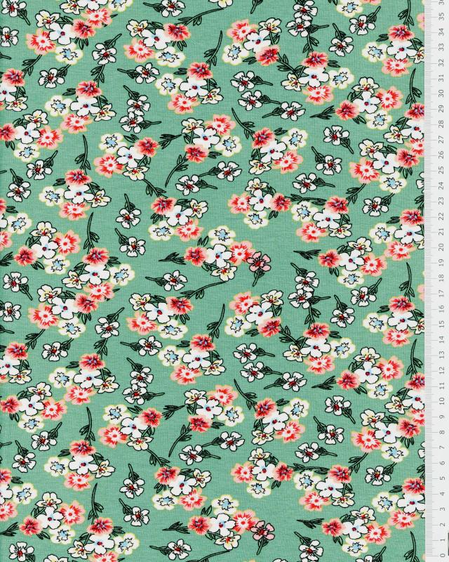 Flowery jersey Eucalyptus Green - Tissushop