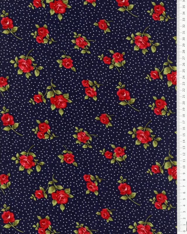Jersey flowers and dots Navy Blue - Tissushop