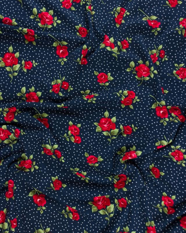 Jersey flowers and dots Navy Blue - Tissushop