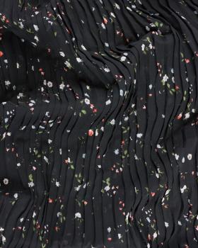 Small flowers printed pleated fabric Black - Tissushop