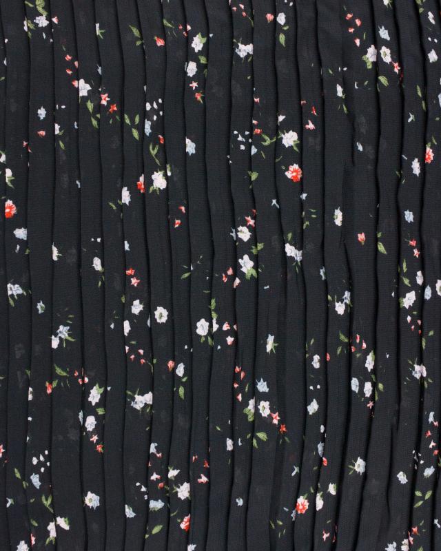 Small flowers printed pleated fabric Black - Tissushop