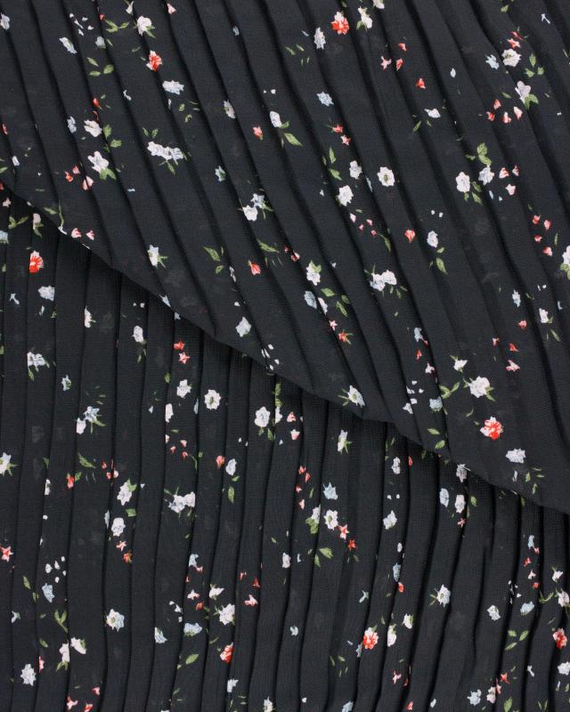 Small flowers printed pleated fabric Black - Tissushop