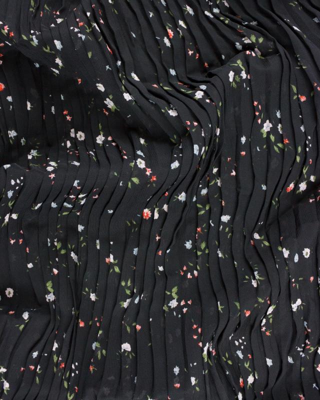 Small flowers printed pleated fabric Black - Tissushop