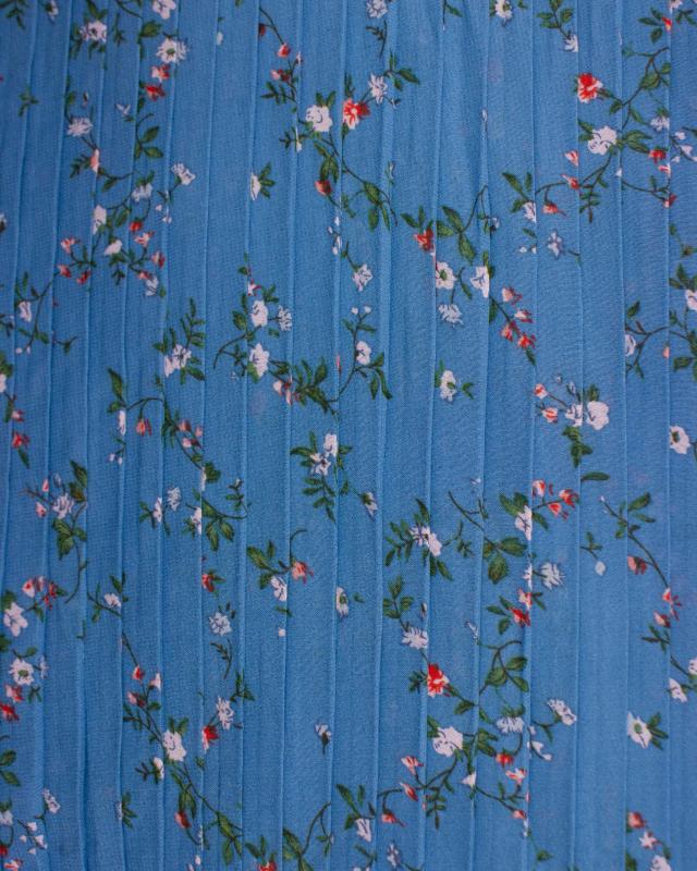 Small flowers printed pleated fabric Blue - Tissushop