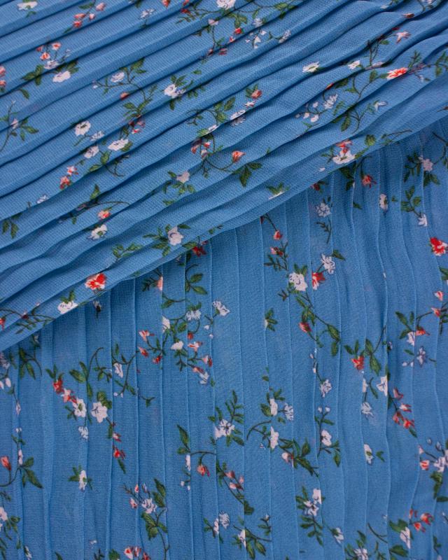 Small flowers printed pleated fabric Blue - Tissushop