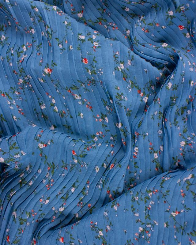 Small flowers printed pleated fabric Blue - Tissushop