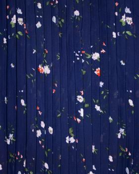 Small flowers printed pleated fabric Navy Blue - Tissushop