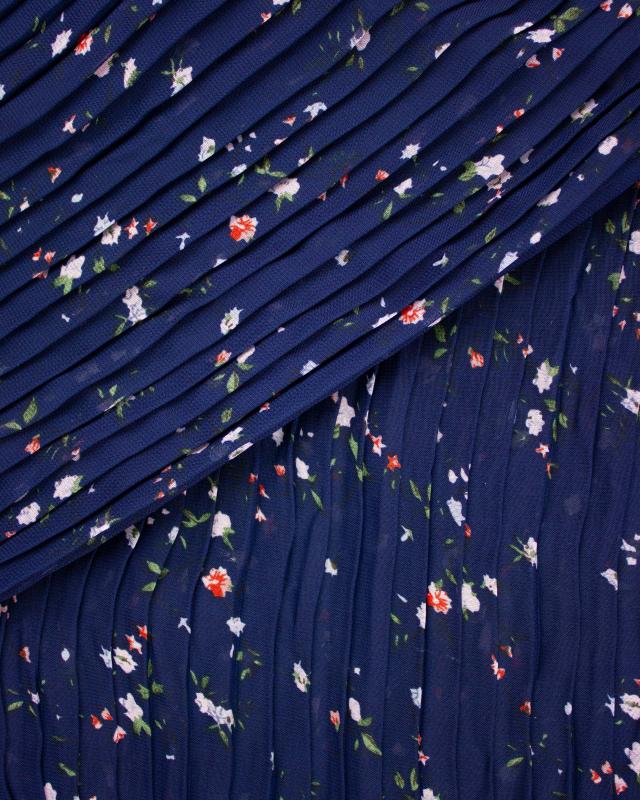 Small flowers printed pleated fabric Navy Blue - Tissushop