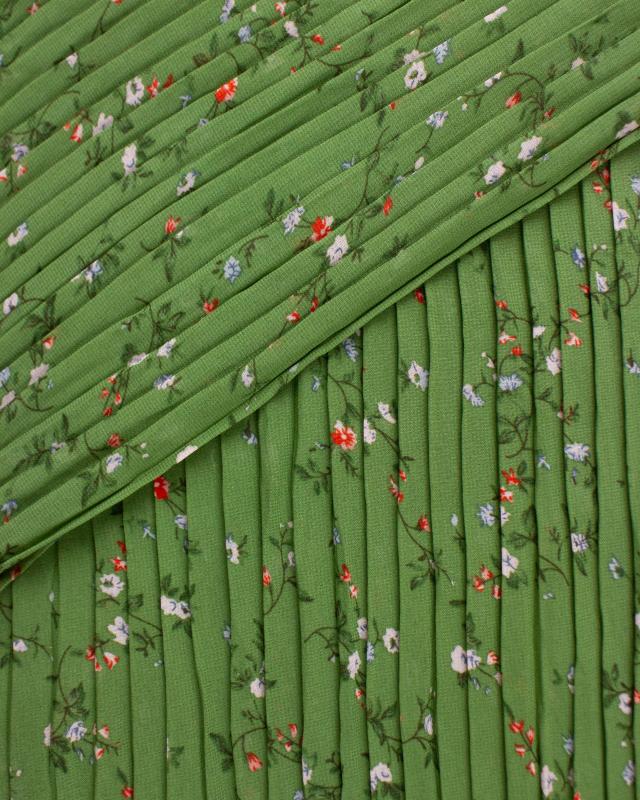 Small flowers printed pleated fabric Green - Tissushop