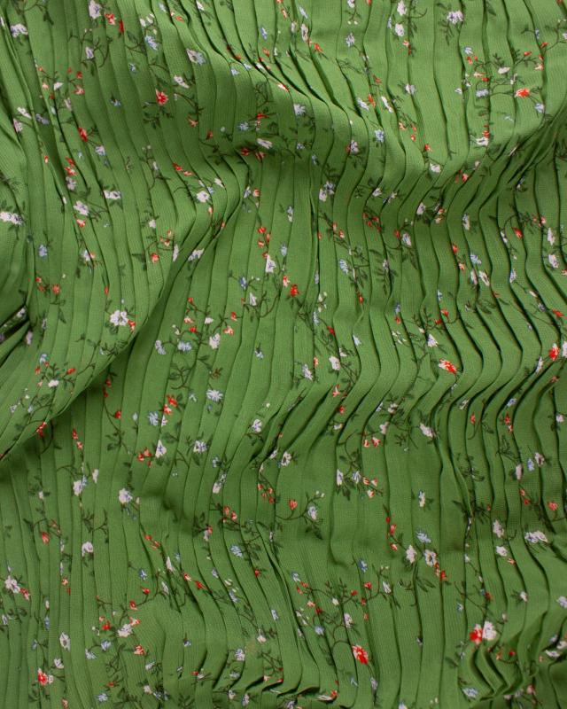 Small flowers printed pleated fabric Green - Tissushop