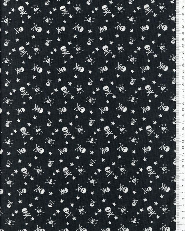 Cotton popelin skull and star Black - Tissushop