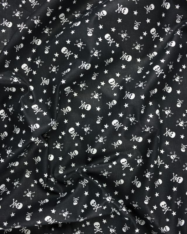 Cotton popelin skull and star Black - Tissushop