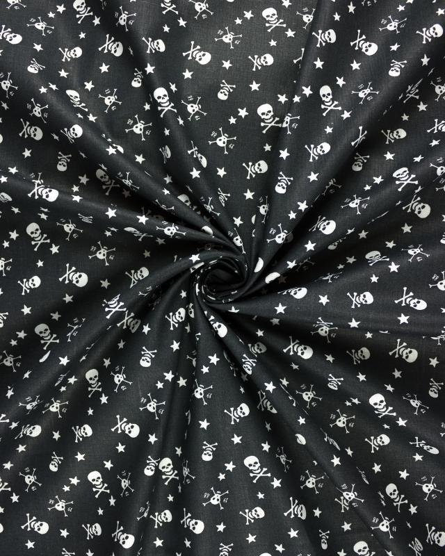 Cotton popelin skull and star Black - Tissushop