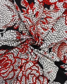 Stretch jersey mosaic flowers Red - Tissushop