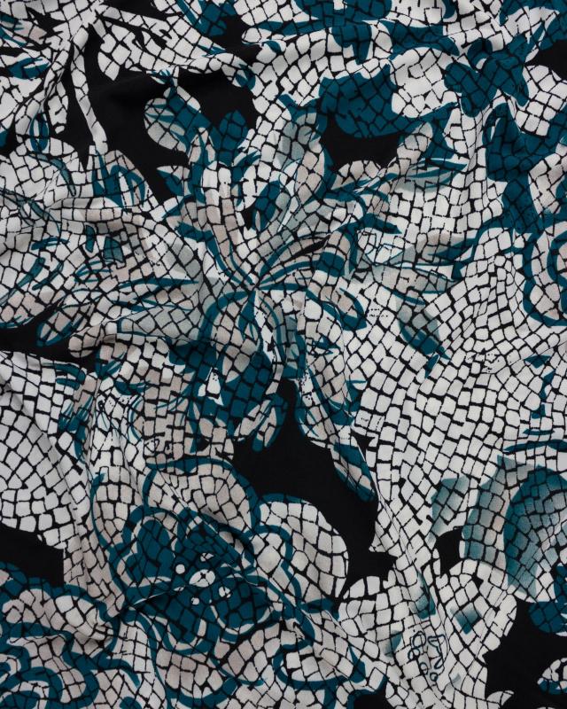 Stretch jersey mosaic flowers Blue - Tissushop