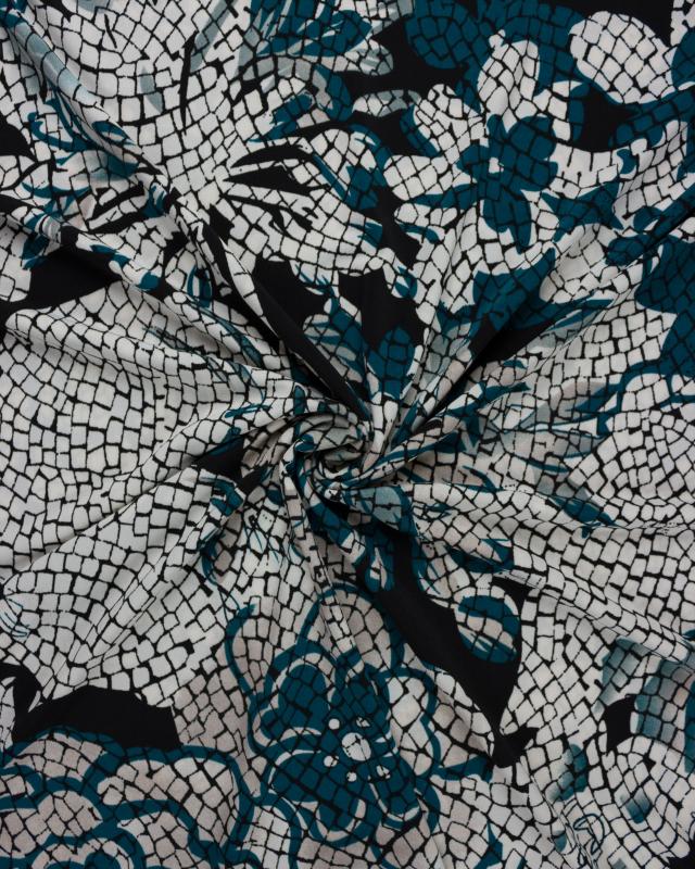 Stretch jersey mosaic flowers Blue - Tissushop